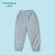 小青龍兒童褲子男童女童寶寶防蚊褲寬松薄款小孩夏季純棉長(cháng)褲 藍色格子 160 (建議150-160cm)