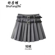 舒芳蝶（shufangdie）連衣裙女裝2025夏季新款小個(gè)子穿搭一整套酷颯拽姐辣妹套裝裙子女 灰色百褶短裙 XL