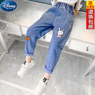 迪士尼（Disney）品牌高品質(zhì)女童彈力牛仔褲春秋新款女孩寬松洋氣長(cháng)褲中大童韓版兒 可愛(ài)小兔-單褲 130 收藏優(yōu)先發(fā)貨