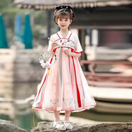 微曼小鹿 童裝漢服 女童短袖漢服夏款中國風(fēng)古裝漢服 兒童漢服連衣裙 176 紅色 兔子款漢服 150