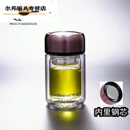 法漫玫日本進口品質(zhì)迷你小水杯玻璃杯雙層耐熱精致可愛女帶蓋便攜男防燙 灰鋼芯蓋雙層有茶網(wǎng) 120ml