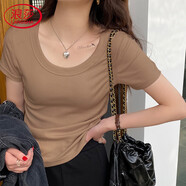浪莎女士T恤女夏季薄款顯瘦圓領(lǐng)螺紋純色打底百搭透氣女士休閑短袖
