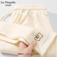 La Chapelle Sport拉夏貝爾休閑短褲女夏季學(xué)生寬松透氣通勤百搭針織高腰五分褲子女 奶白色(甜品熊褲前左下標(biāo)) M /160(推薦100-115斤)