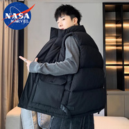 NASA MARVEL棉衣馬甲男外套冬季立領(lǐng)休閑保暖加厚潮牌戶(hù)外情侶裝 黑色 XL