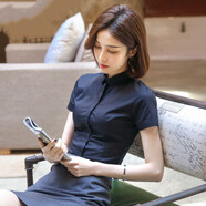 佐馬仕短袖襯衫女正裝夏女士職業(yè)裝冰絲韓版修身學(xué)生面試商務(wù)工裝襯衣 藏青色DF287-13 35/S (78斤-88斤)