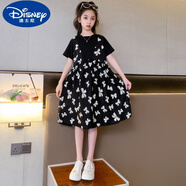 迪士尼（Disney）女童連衣裙夏裝裙子格子裙小女孩童裝洋氣無(wú)袖公主裙新款 小黑米&蝴蝶連衣裙黑色 110cm(110cm)