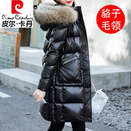 皮爾卡丹（pierre cardin）新國標中長(cháng)款羽絨服女秋冬季2025新品修身顯瘦亮面免洗白鴨絨外套 黑色 XL碼【建議125-140斤】