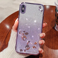 羅璐鷗 蘋(píng)果XS手機殼X女款硅膠殼iPhoneXSMAX外殼XR保護套高級水鉆玫瑰花漸變閃粉電鍍防摔 【漸變丁香紫】+全屏鋼化膜 蘋(píng)果X/XS