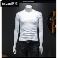 帛延（boyan）歐貨潮牌絲光棉長(cháng)袖T恤男秋季新款字母刺繡帥氣內搭時(shí)尚修身打底 白色 L