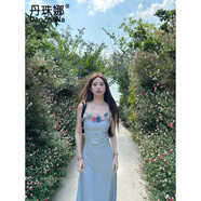 丹珠娜（DanZhuNa）法式純欲吊帶連衣裙子夏天女裝2025新款國風(fēng)三亞旅游度假海邊長裙 花朵吊帶裙 M