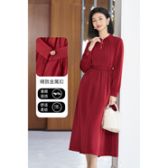 米思陽（missshine）2025春季新款輕奢感珍珠光澤水滴領(lǐng)連衣裙節(jié)日喜慶裙子 安可拉紅現(xiàn)貨直發(fā) S