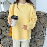 拉夏貝爾（La Chapelle）秋冬寬松慵懶套頭小雞黃鵝黃色毛衣網(wǎng)紅針織衫女外搭 純100自動發(fā)熱黃色 純100自動發(fā)熱S