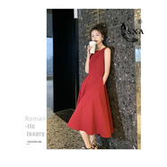 SXA香港潮牌白色無(wú)袖連衣裙女2025夏季新款赫本風(fēng)高端氣質(zhì)禮服A字裙 紅色 S
