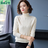 艾妃琳2025秋冬羊毛衫女冬季女羊毛半高領(lǐng)加厚毛衣大碼寬松針織打底衫 米白色(高領(lǐng)) L 100-110斤