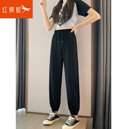 紅蜻蜓 休閑褲女2025春秋季新款灰色運動(dòng)褲寬松束腳衛褲顯瘦燈籠棉褲子 黑色 XL （建議121-132斤）