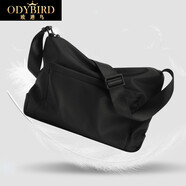 歐迪鳥(niǎo)（ODYBIRD）男士斜挎包帆布單肩包男包休閑包新款防水牛津布商務(wù)包男士背包 黑色-31*10*23cm 中包