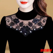 口旋2024秋冬季新款加絨加厚蕾絲打底衫保暖T恤上衣時(shí)尚大碼女裝襯衫 221春秋薄/款 2XL 建議115-130斤
