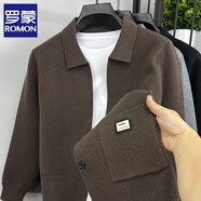 羅蒙（ROMON）開(kāi)衫男針織衫毛衣披肩外套菱形提花潮流修身秋季男裝休閑翻領(lǐng)上衣 咖色 2XL