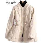 皮爾卡丹收腰顯瘦輕薄羽絨棉服女保暖棉衣外套 米杏色 [女士上衣/洋氣獨特 2XL [建議140-160斤]