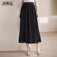 海青藍(lán)（CYANINE SEA）氣質(zhì)百搭半身裙女秋季2024新款遮肚子顯瘦高腰中長(zhǎng)款百褶裙垂感 黑色 均 碼