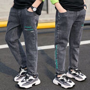 楚歌質(zhì)優(yōu)品 童裝褲子男童2021新款牛仔褲春秋兒童休閑褲男孩小腳褲中大童寬松 8892-磨灰色綠字母 160 收藏店鋪優(yōu)先發(fā)貨