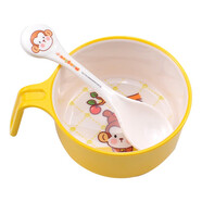 五和（WUHE）輔食碗兒童餐具寶寶吃飯碗卡通帶手柄嬰幼兒碗耐樹脂食品級防燙 萌猴單柄碗300ML+勺子