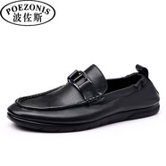 波佐斯（POEZONIS）樂(lè )福鞋男春秋男鞋一腳蹬懶人鞋男士休閑鞋新款潮流豆豆鞋男 黑色 38