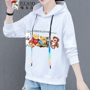 啄木鳥(niǎo)春節卡通印花衛衣女士2025新款春秋寬松洋氣連帽小個(gè)子長(cháng)袖上衣潮 9018白色 M 建議80-95斤