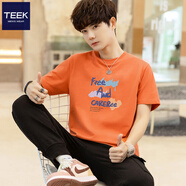 TEEK夏季重磅短袖t恤男士打底衫上衣 夏裝新款潮流搭配男裝衣服體恤衫 【合體版型】HS50L橘色 2XL