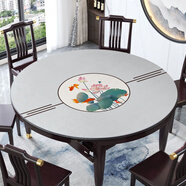 新中式圓桌桌布防水防油免洗硅膠皮革桌墊防燙餐布圓形餐桌墊臺布 金魚(yú)荷塘1 防水皮質(zhì)圓桌墊【直徑50cm】