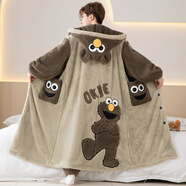 舍居男士睡衣秋冬季珊瑚絨加絨加厚青少年冬天連帽大碼睡袍家居服套裝 DMY8931芝麻街睡袍+褲子 XL (高170-175 125-150斤)