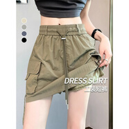 棉致涼感薄款運動(dòng)工裝短褲女夏季速干外穿冰絲寬松褲裙顯瘦休閑五分褲 AD16卡綠色【高品質(zhì)】 S 80-90斤