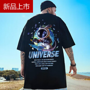 will notoversize美式潮牌胖子男裝大碼國潮嘻哈寬松加肥大碼短袖T恤半袖 1927黑色【兔子宇航員】 8XL【250-280斤】
