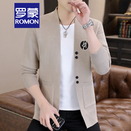 羅蒙（ROMON）輕熟風(fēng)針織開(kāi)衫男2025春秋新款外搭毛衣男韓版潮流毛線(xiàn)上衣外套男 6818鹿頭卡其色 XL 120-140斤