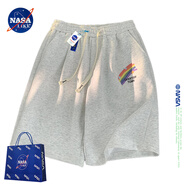 NASA LIKE官方潮牌彩虹印花短褲男女夏季純色休閑學(xué)生寬松五分褲直筒沙灘褲 白花灰 M （推薦100-120斤）