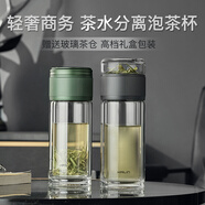 凱霖高檔茶水分離泡茶杯雙層玻璃杯水晶便攜車(chē)載商務(wù)水杯禮品定制 過(guò)濾泡茶杯男士茶杯功夫茶隔熱透明 黑色