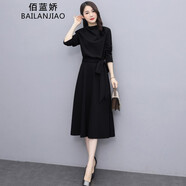佰藍(lán)嬌2025春秋季新款女裝高端氣質(zhì)女神范長(zhǎng)袖連衣裙小個(gè)子法式顯瘦裙子 黑色 L （建議117-130斤）