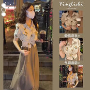 領(lǐng)季（Lingtos）連衣裙女裝夏新款氣質(zhì)范輕熟風(fēng)港味微百搭mm顯瘦穿搭套裝女裙子女 杏色套裝 2XL
