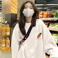 嘉曄ins衛(wèi)衣女春秋季新款韓版寬松慵懶風(fēng)學(xué)生百搭圓領(lǐng)上衣潮 小胡蘿卜白色 L