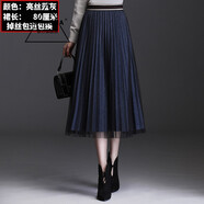 SHIROMA女裝網(wǎng)紗半身裙女春季新款時(shí)尚百褶裙垂墜感流行裙子星空藍色紗裙 藍灰色（裙長(cháng)80CM） 均碼 松緊腰（85-145斤可穿）