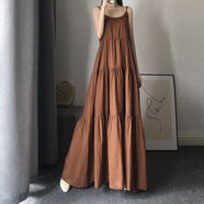 Lauaird大碼吊帶裙胖mm300斤長款女夏暗黑山本風內(nèi)搭孕婦連衣裙超長腳踝 咖色 2XL碼建議150190斤