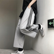 NASALIKE春秋港風(fēng)三杠休閑褲潮男女韓版寬松ins束腳運(yùn).動褲常規(guī)不加絨 三杠闊腳灰 S