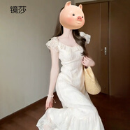鏡莎茶歇法式連衣裙純欲夏季女裝2024新品修身顯瘦高級感氣質(zhì)仙女長(cháng)裙 白色 均碼（可備注碼數）