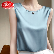 浪莎（LangSha）輕奢高檔品牌真絲小吊帶背心女夏季圓領(lǐng)配西裝內(nèi)搭寬松打底桑蠶絲 豆蔻藍(lán)【圓 領(lǐng)】 L