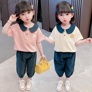 洽函童裝女童套裝夏裝兒童夏季短袖中褲兩件套1-3-6歲女寶寶夏天時(shí)尚小女孩衣服 TTJ762粉色 80碼建議75-80cm1周歲內