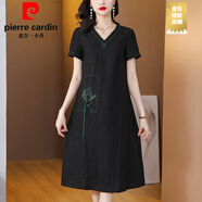 皮爾卡丹（PIERRE CARDIN）高端龜裂紋香云紗連衣裙2025女新款夏專(zhuān)柜正品大牌休閑時(shí)尚裙子 廣州十三行連衣裙黑色 L 超仙連衣裙新品