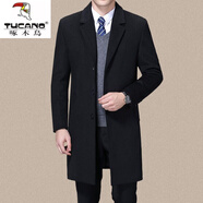 啄木鳥(niǎo)（TUCANO）男士大衣男長(cháng)款中年過(guò)膝西裝領(lǐng)韓版秋冬季風(fēng)衣呢子高端品牌外套 黑色中長(cháng) 3XL 140-155斤