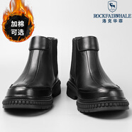洛克華菲（Rock Fairwhale）馬丁靴男真皮新款英倫休閑短靴雪地靴子復(fù)古棉鞋戶外高幫鞋男潮流 加絨-B款黑色 38
