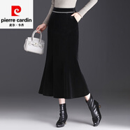 皮爾卡丹小香風(fēng)加厚絲毛半身裙女秋冬包臀裙遮肚顯瘦中長(cháng)款氣質(zhì)垂感魚(yú)尾裙 黑色 M