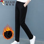 啄木鳥(niǎo)休閑褲女2025新款棉百搭風(fēng)長(zhǎng)褲女秋裝年秋季加絨加厚直筒褲女 黑色平腳【公版】_078 加絨 XL _建議110-125斤